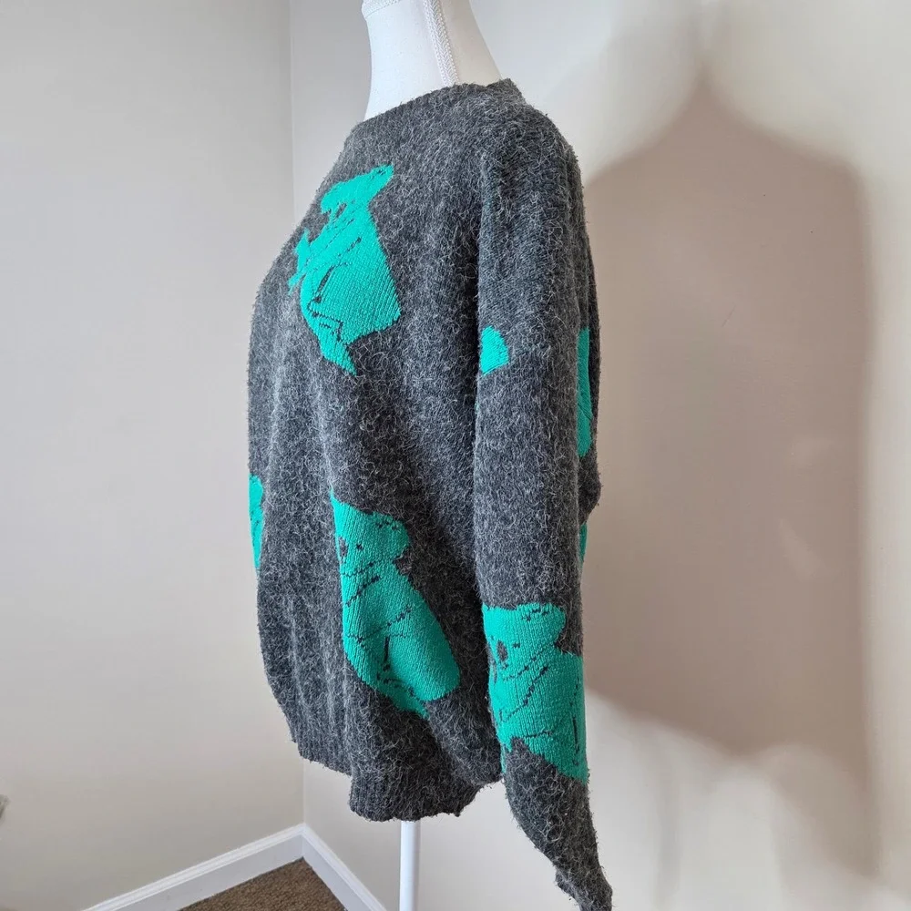 Vintage Australia Koala Angora Blend Sweater Gray Teal Green Womens‎ Medium